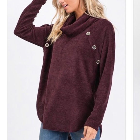 Callie- burgundy cowl sweater top with buttons - Picture 5 of 8